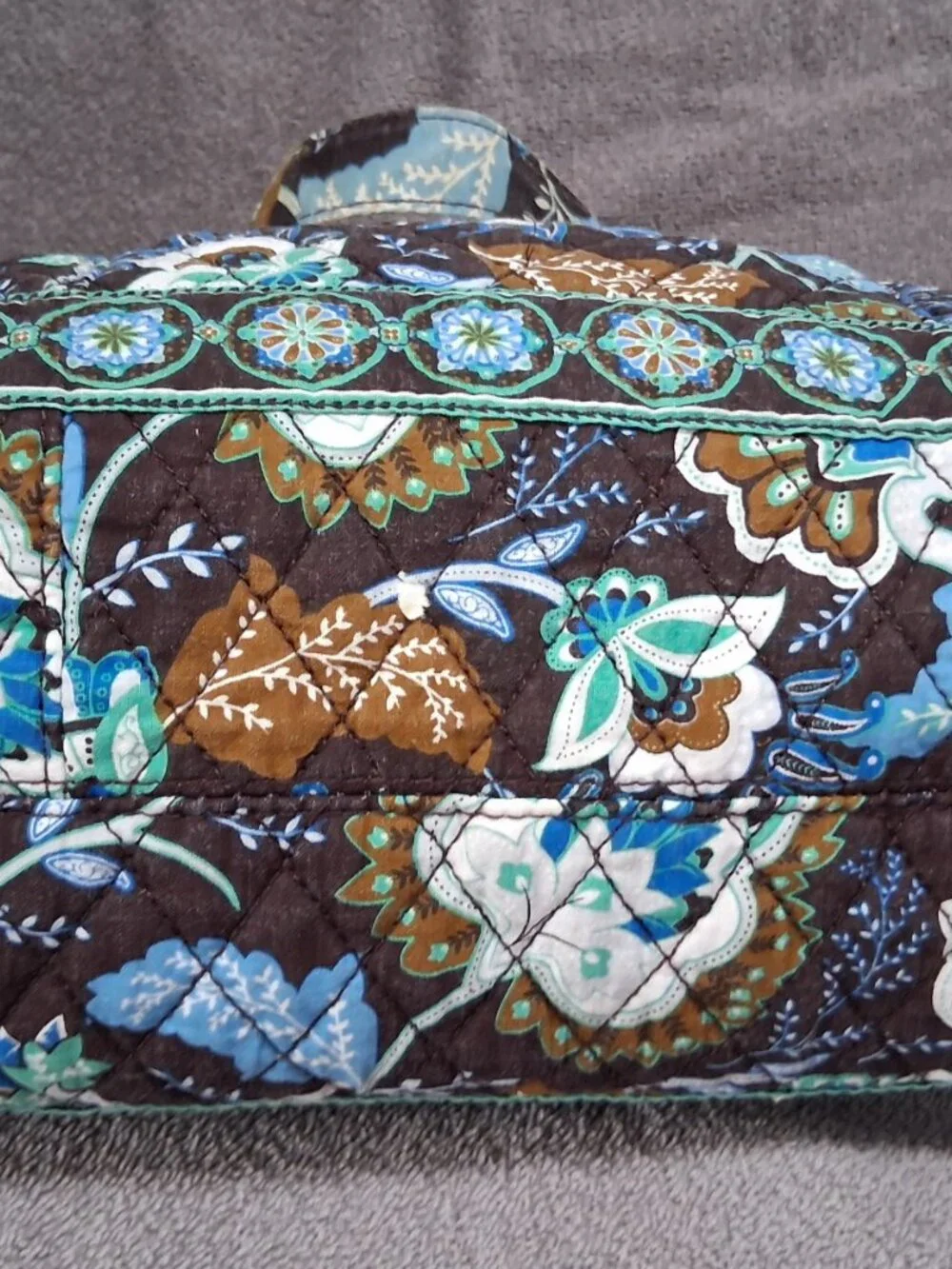 Blue & Brown Floral Quilted Handbag Purse – Classic Print, Good Condition